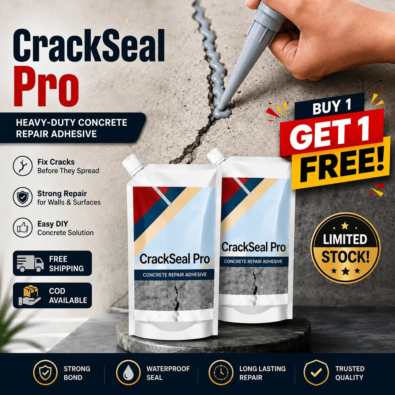 Heavy-Duty Concrete Crack Repair Adhesive (Buy 1 Get 1 Free)🔥