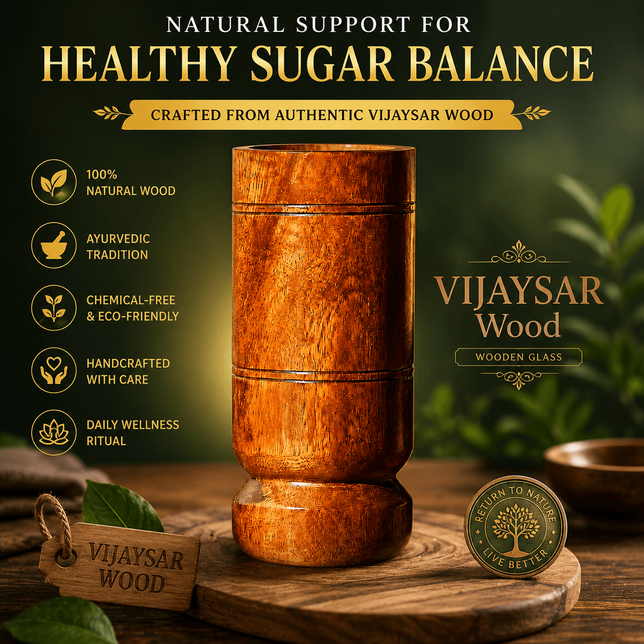 🍃💚 Wellness Wooden Water Glass – Weight & Sugar Support🪵  🍃💚 Wellness Wooden Water Glass – Weight & Sugar Support🪵