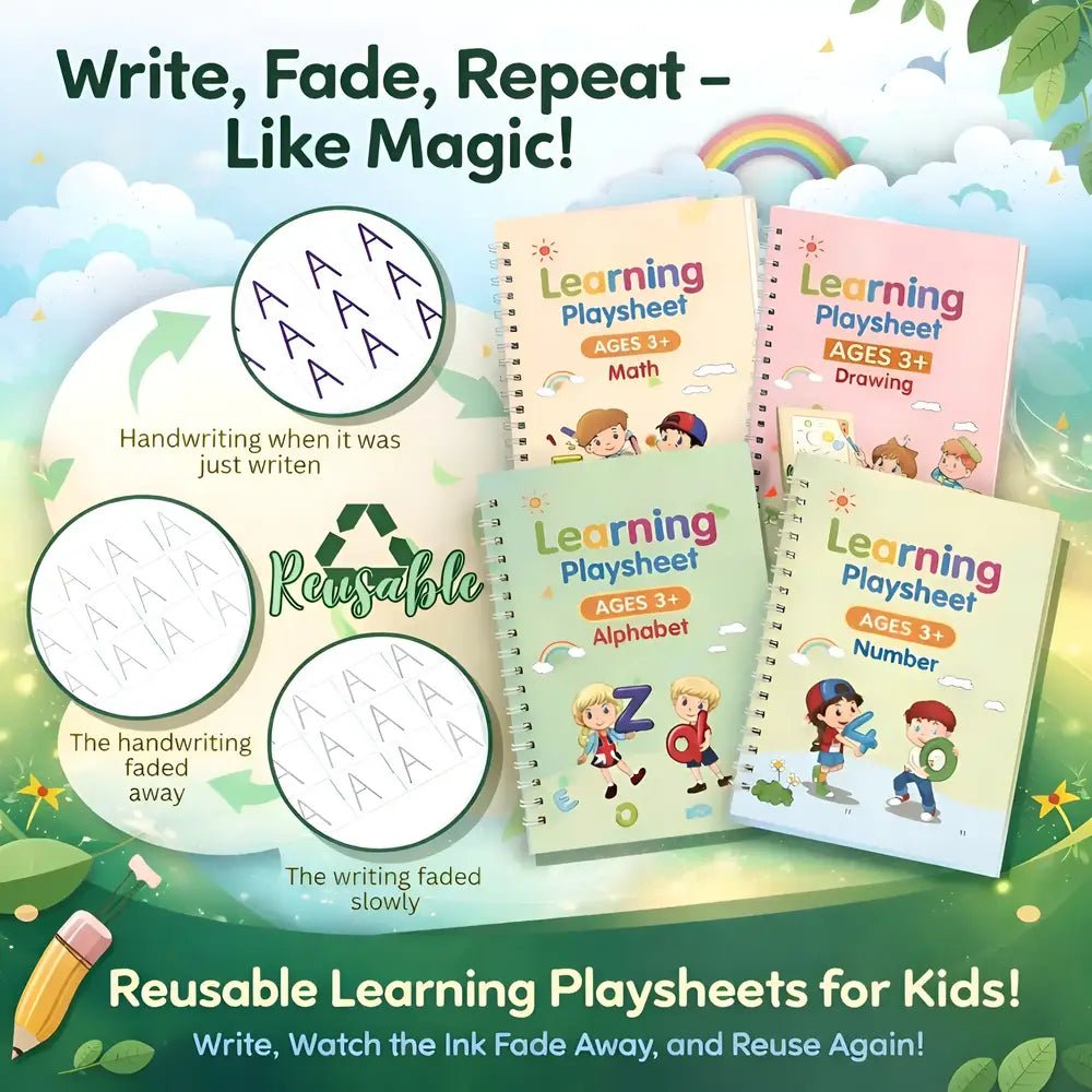 Reusable Practice Sheets Set (4 Book + 10 Refill) (A-127)
